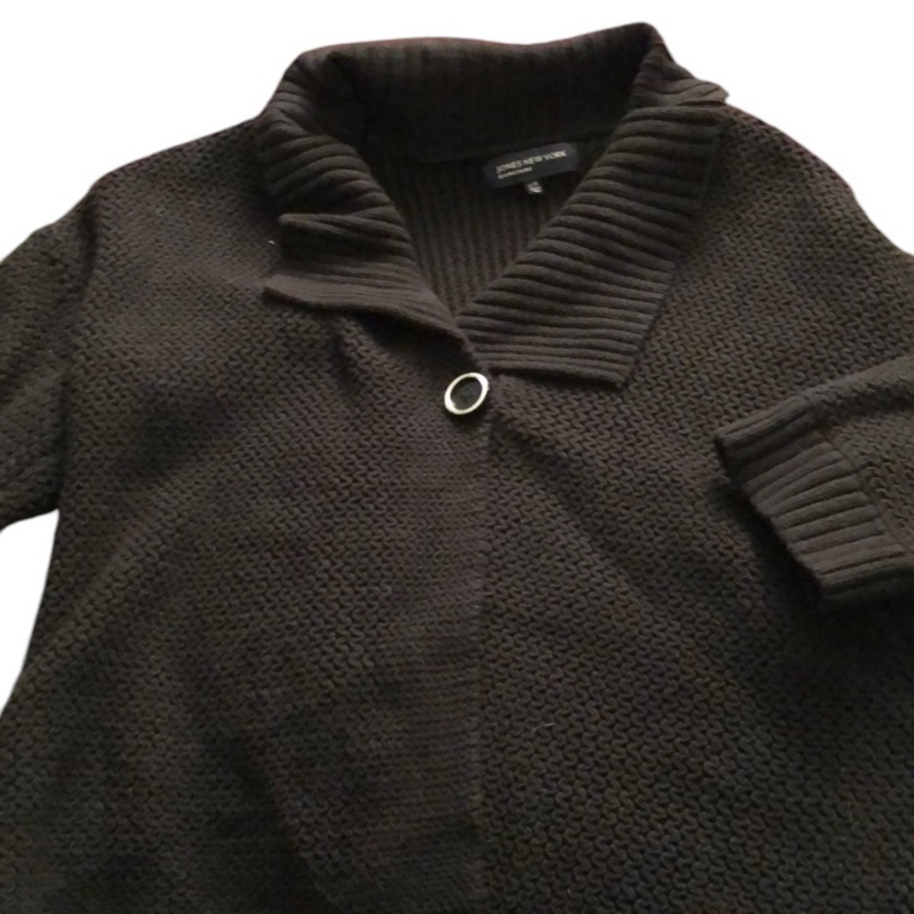 Jones New York size large black cotton blend cardigan w/ one button 3/4 sleeve